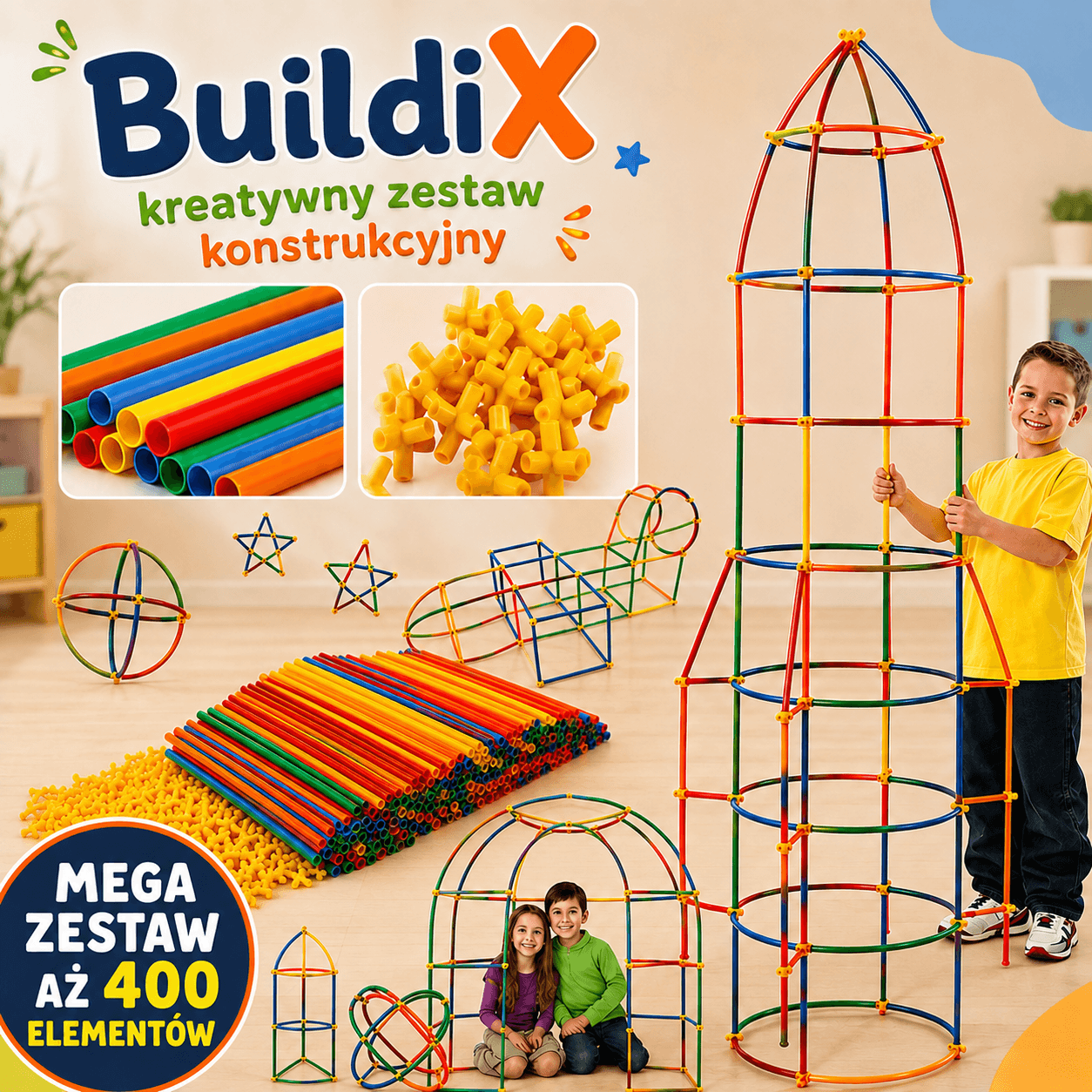 Buildix - Duży Kreatywny Zestaw Konstrukcyjny 400 elementów
